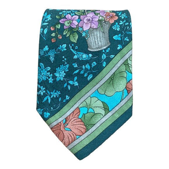 Leonard Paris Other - LEONARD Green Birds & Flowers Print Silk Tie Italy 57"-3.7" EC